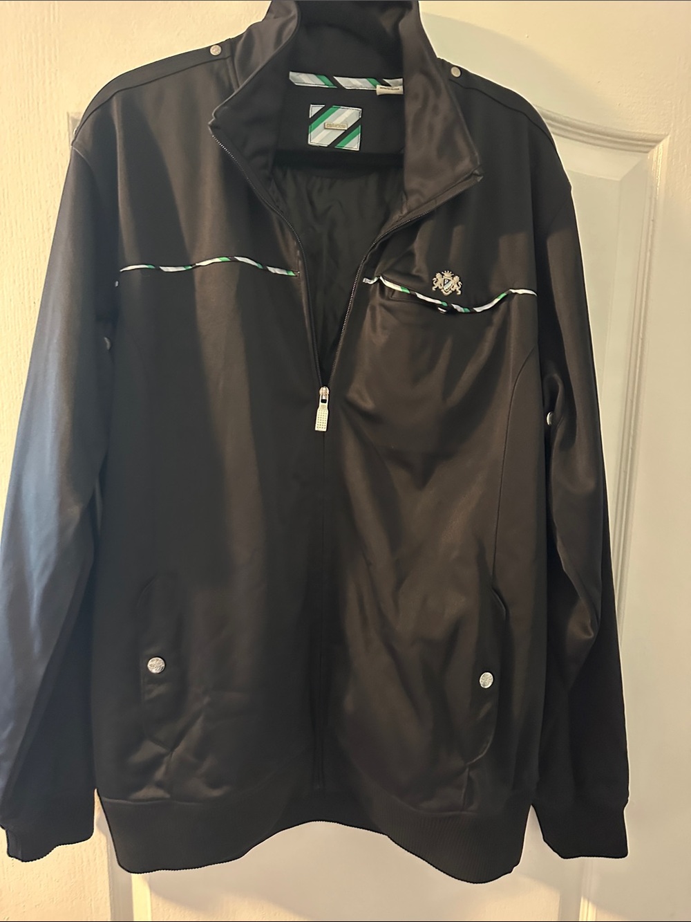 COOGI Black Lightweight Track Jacket with Green & White Trim